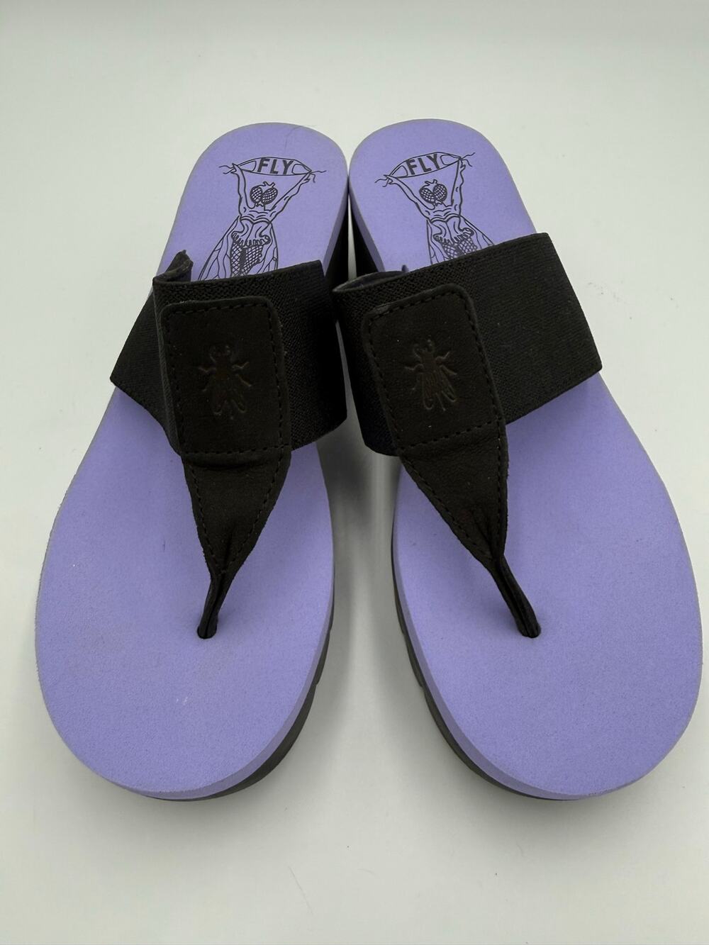 Fly London Yomu Wedge Sandals Black Purple Size 38‎ Comfort Platform Shoes